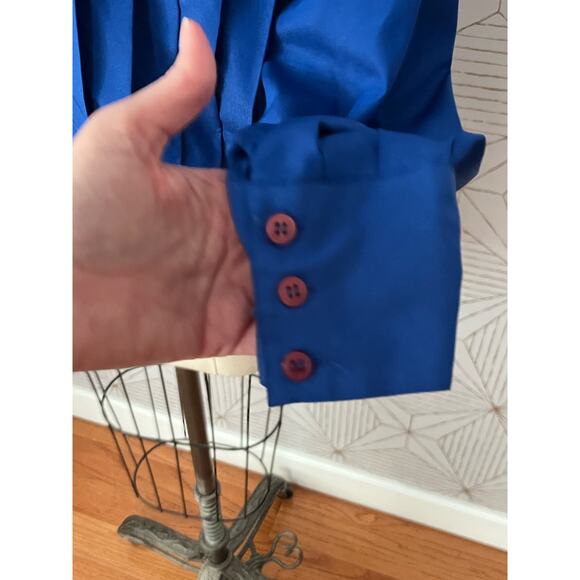 Vintage 1980's Panther bold statement pleated blouse with shoulder pads sz 11/12 - Picture 5 of 16